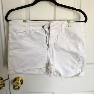 High Rise White Denim Shorts